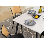 Boho Marbled Effect Dining Table Set With 4 PE Rattan Chairs