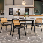 Boho Marbled Effect Dining Table Set With 4 PE Rattan Chairs