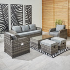 Lotus 7 Seater Rattan Garden Recliner Cube Sofa Set In Grey