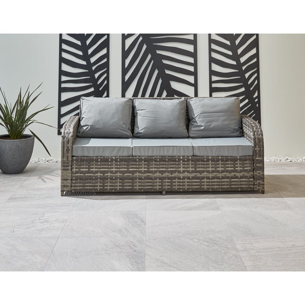 Lotus 7 Seater Rattan Garden Recliner Cube Sofa Set In Grey
