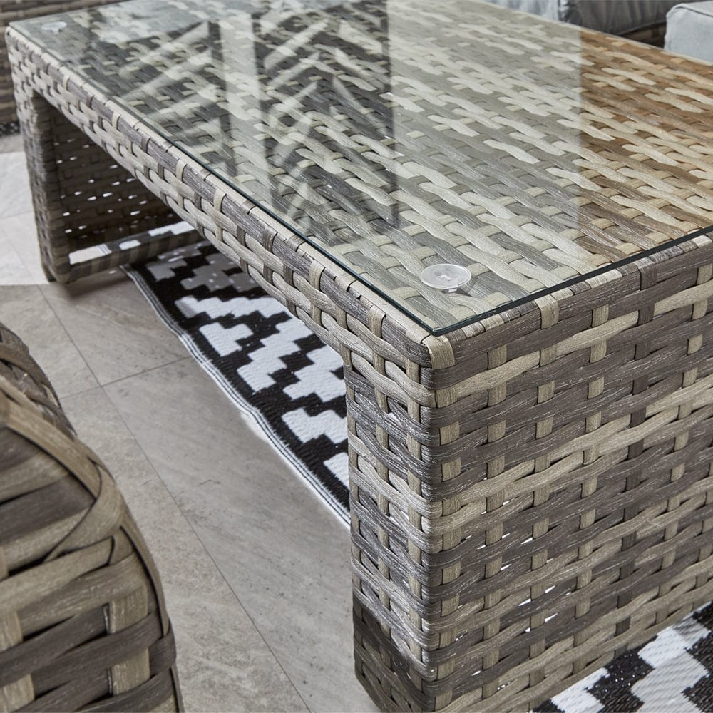 Lotus 9 Seater Rattan Garden Furniture Recliner Cube Sofa Set with Fire Pit Option