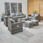 Lotus 9 Seater Rattan Garden Furniture Recliner Cube Sofa Set with Fire Pit Option