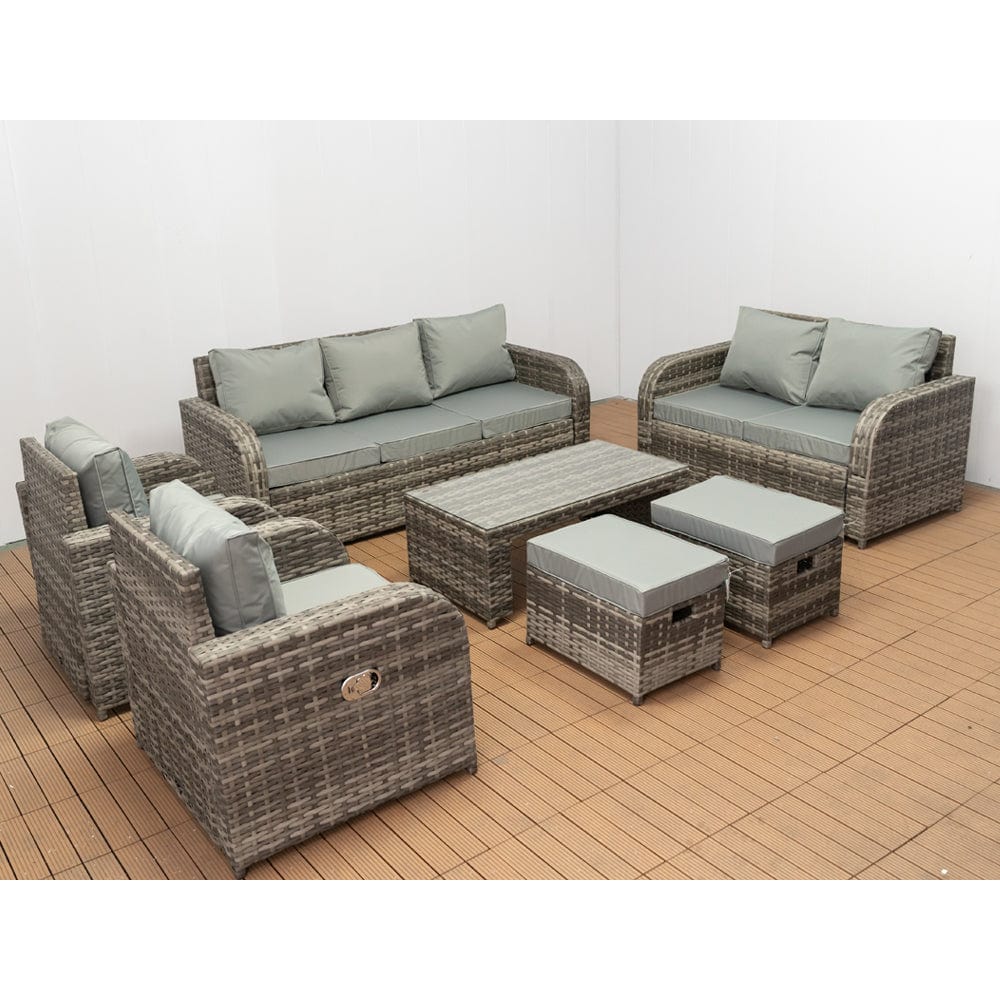 Lotus 9 Seater Rattan Garden Furniture Recliner Cube Sofa Set with Fire Pit Option