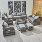 Lotus 9 Seater Rattan Garden Furniture Recliner Cube Sofa Set with Fire Pit Option