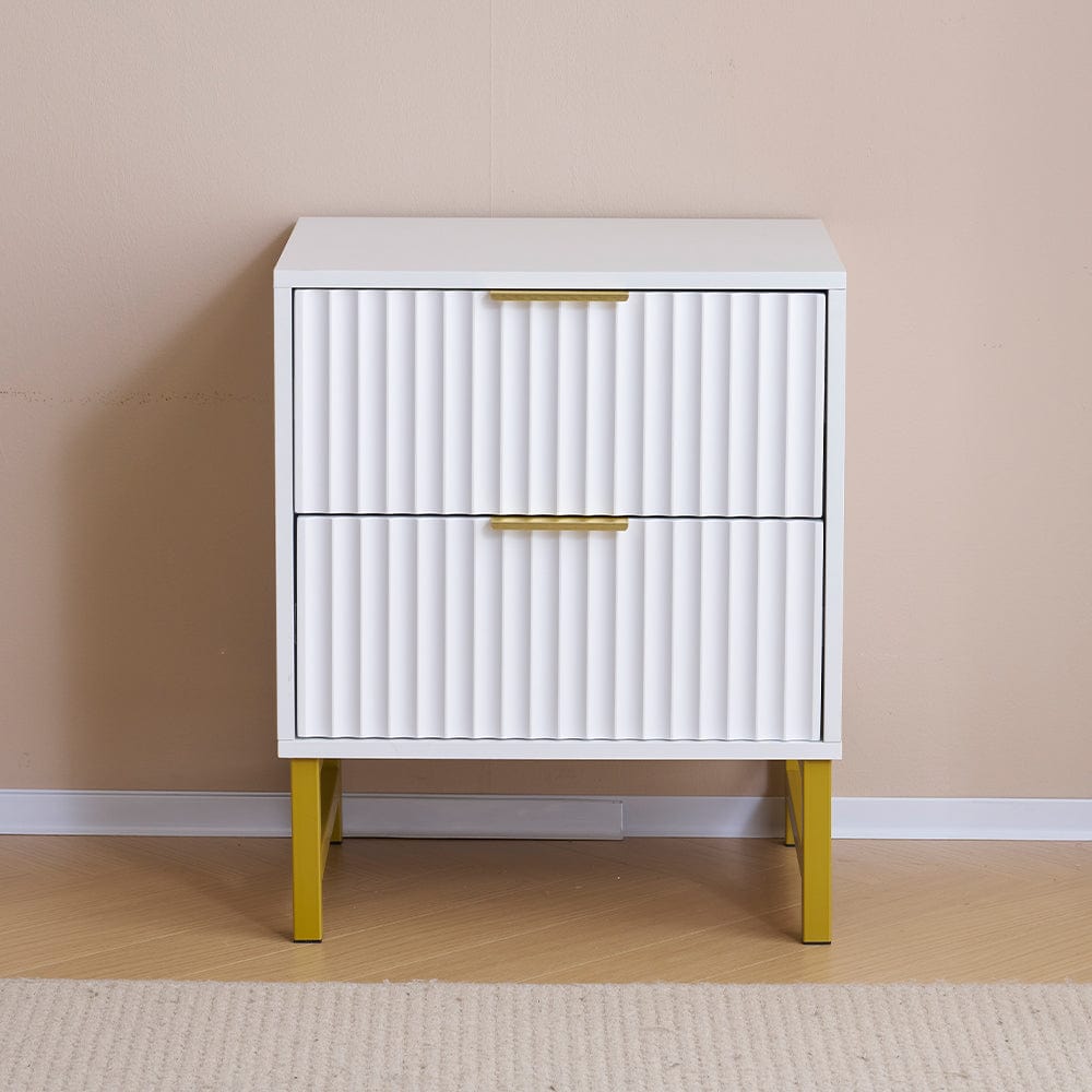 Mercury Ridged 2 Drawers Storage Bedside Table In White