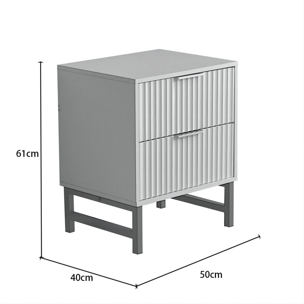 Mercury Ridged 2 Drawers Storage Bedside Table In White