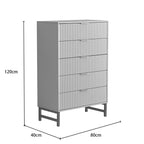 Mercury Ridged 5 Drawers Chset Storage Cabinet In White