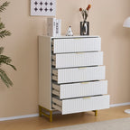 Mercury Ridged 5 Drawers Chset Storage Cabinet In White