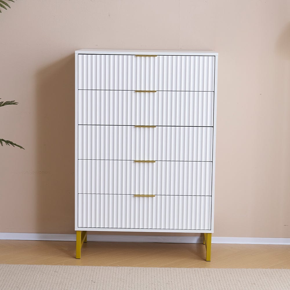 Mercury Ridged 5 Drawers Chset Storage Cabinet In White