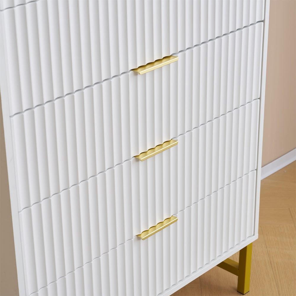 Mercury Ridged 5 Drawers Chset Storage Cabinet In White