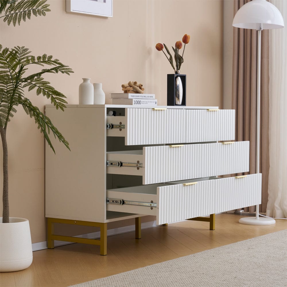 Mercury Ridged 6 Drawers Chest Beside Storage Cabinet In White
