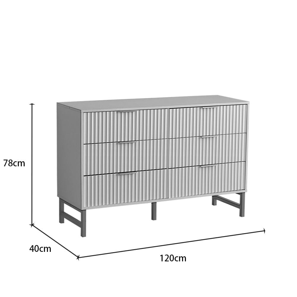 Mercury Ridged 6 Drawers Chest Beside Storage Cabinet In White