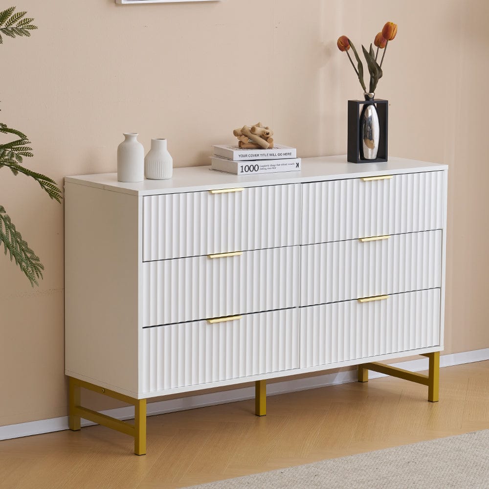 Mercury Ridged 6 Drawers Chest Beside Storage Cabinet In White