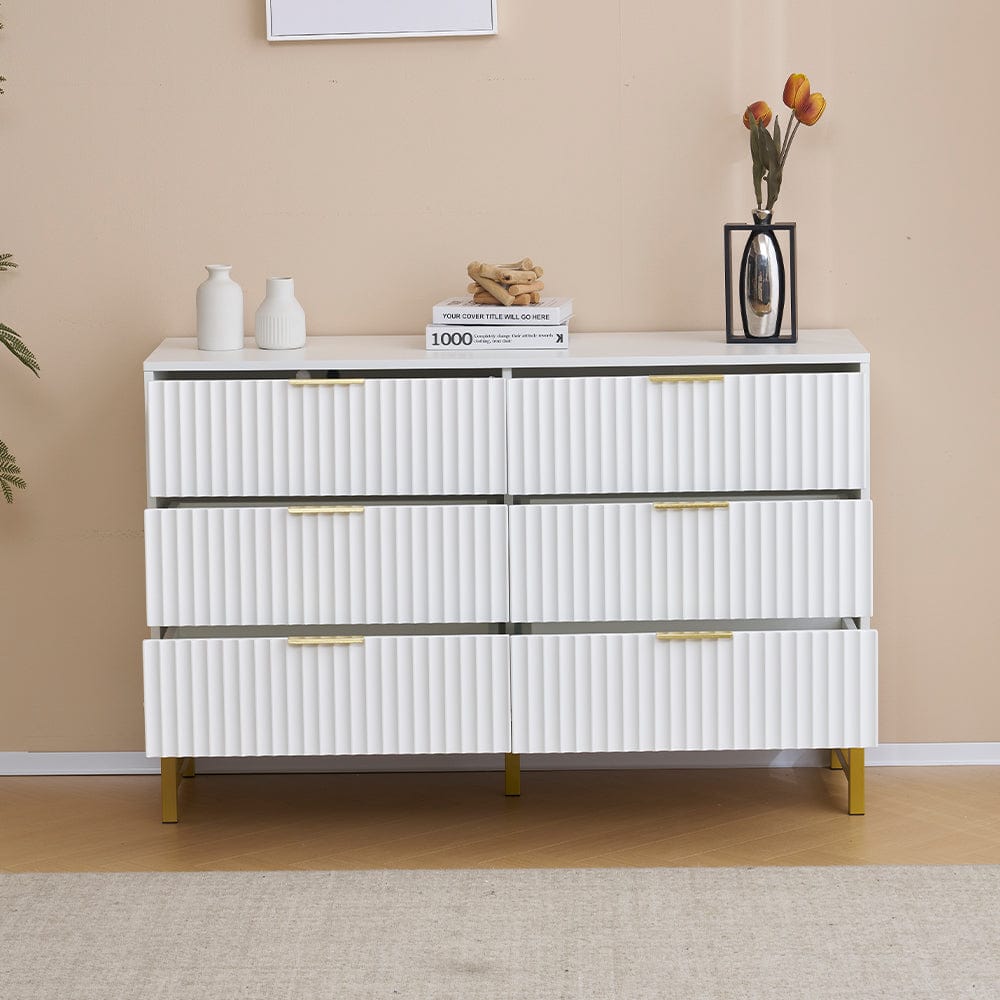 Mercury Ridged 6 Drawers Chest Beside Storage Cabinet In White