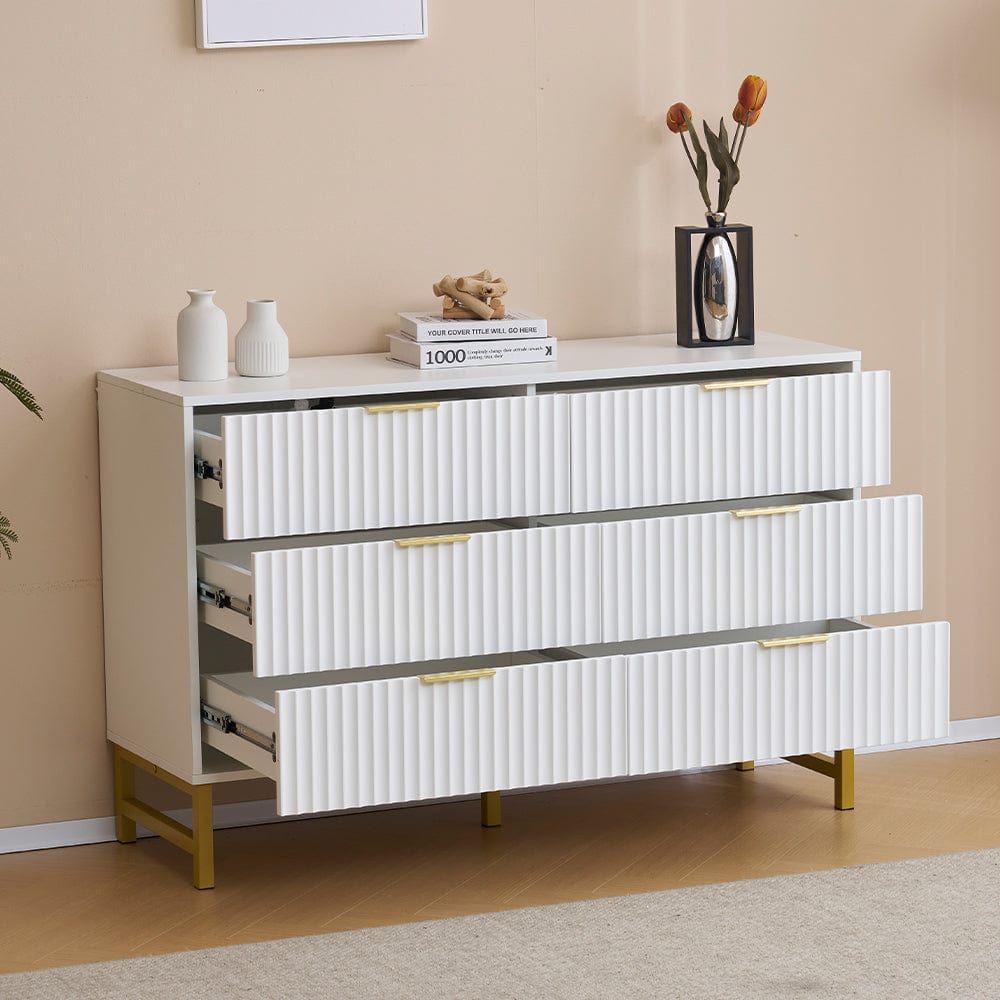 Mercury Ridged 6 Drawers Chest Beside Storage Cabinet In White