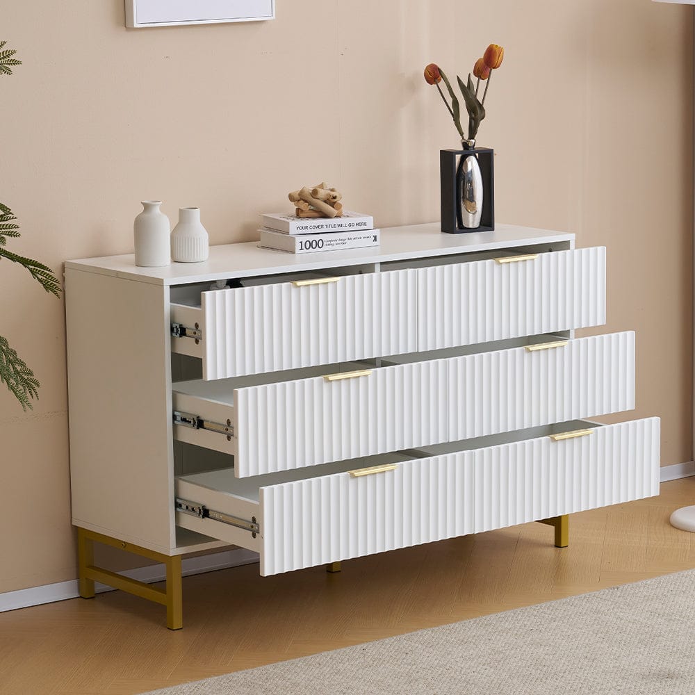 Mercury Ridged 6 Drawers Chest Beside Storage Cabinet In White