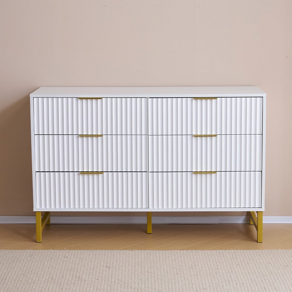 Mercury Ridged 6 Drawers Chest Beside Storage Cabinet In White