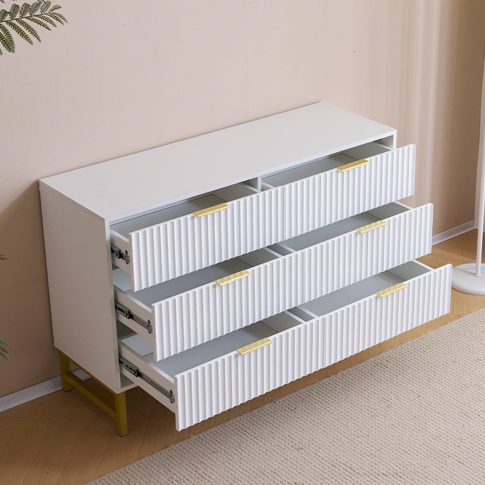 Mercury Ridged 6 Drawers Chest Beside Storage Cabinet In White
