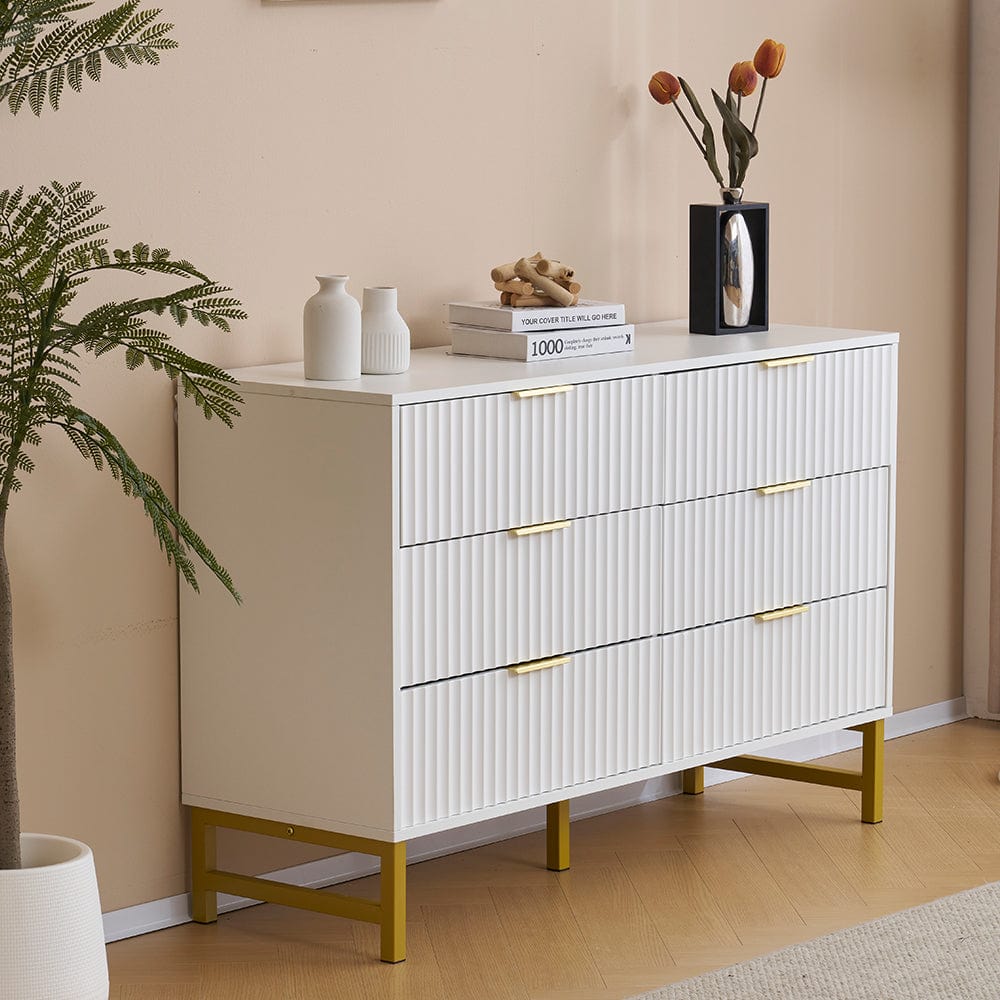 Mercury Ridged 6 Drawers Chest Beside Storage Cabinet In White