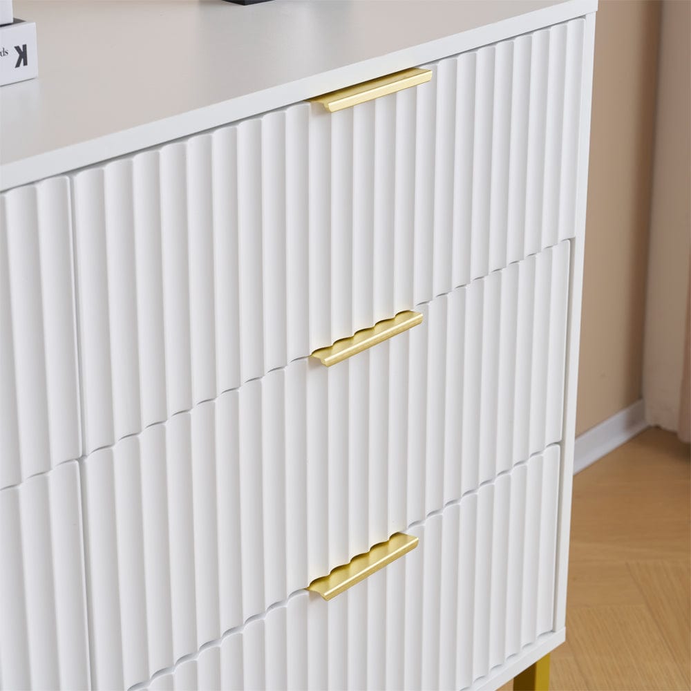 Mercury Ridged 6 Drawers Chest Beside Storage Cabinet In White