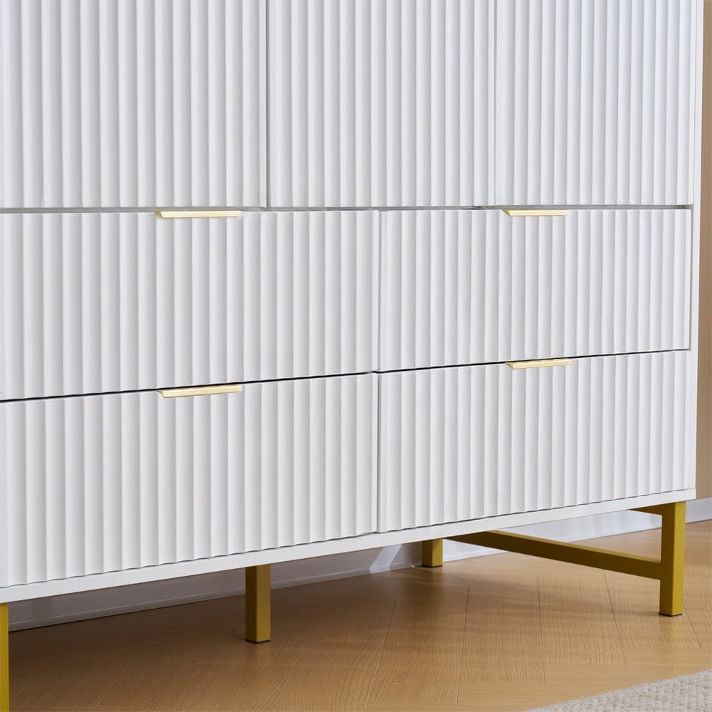 Mercury Ridged 3 Doors 4 Drawers Wardrobe In White