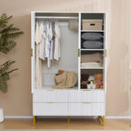 Mercury Ridged 3 Doors 4 Drawers Wardrobe In White