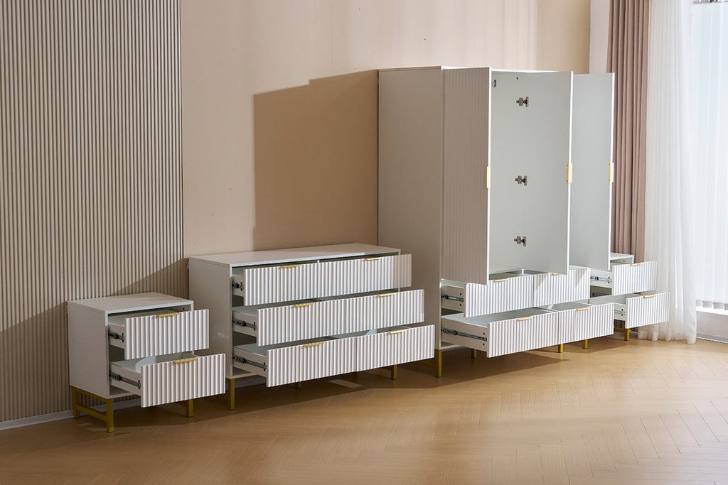 Mercury Ridged 4 Piece  Bedroom Set Wardrobe Chest