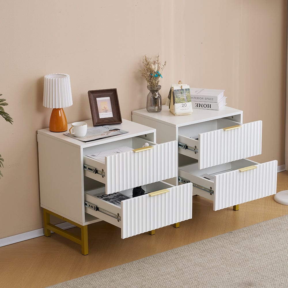 Mercury Ridged 2 Drawers Storage Bedside Table In White
