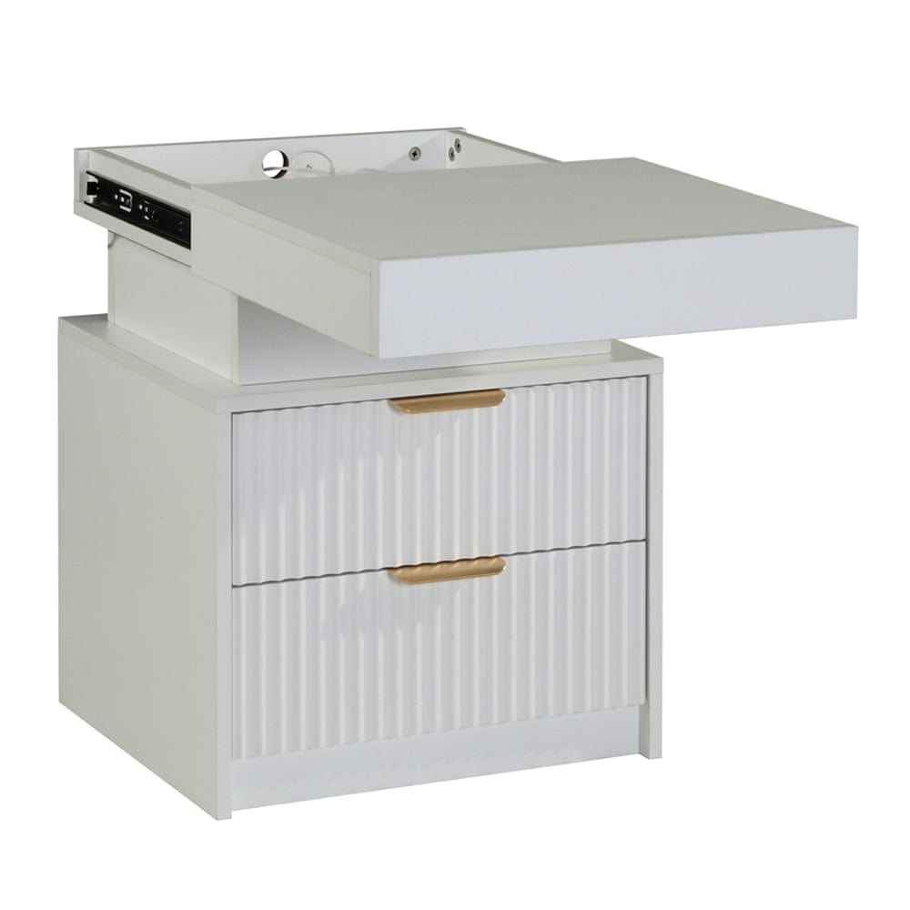 Mercury Ridged Beside Storage Cabinet Bedside Table with Light Strip and Rechargeable Plug