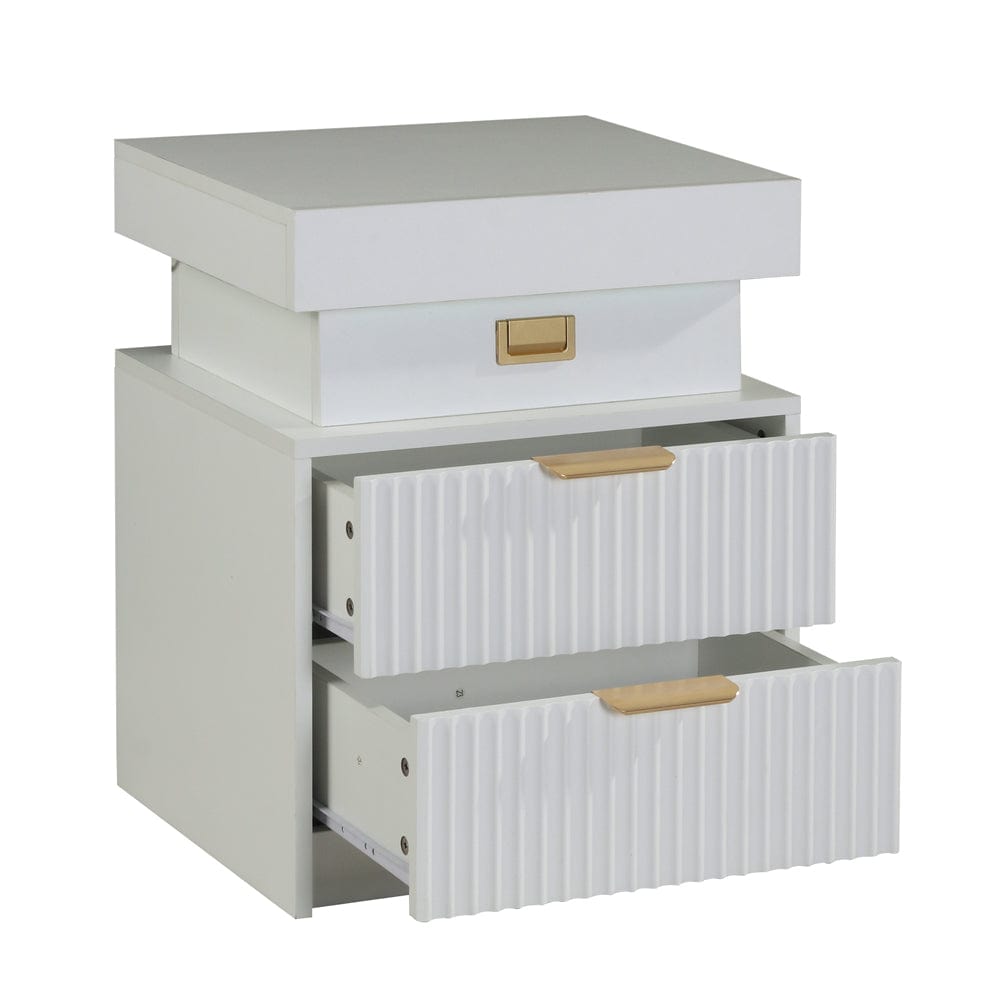 Mercury Ridged Beside Storage Cabinet Bedside Table with Light Strip and Rechargeable Plug
