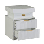Mercury Ridged Beside Storage Cabinet Bedside Table with Light Strip and Rechargeable Plug