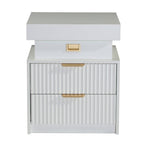 Mercury Ridged Beside Storage Cabinet Bedside Table with Light Strip and Rechargeable Plug