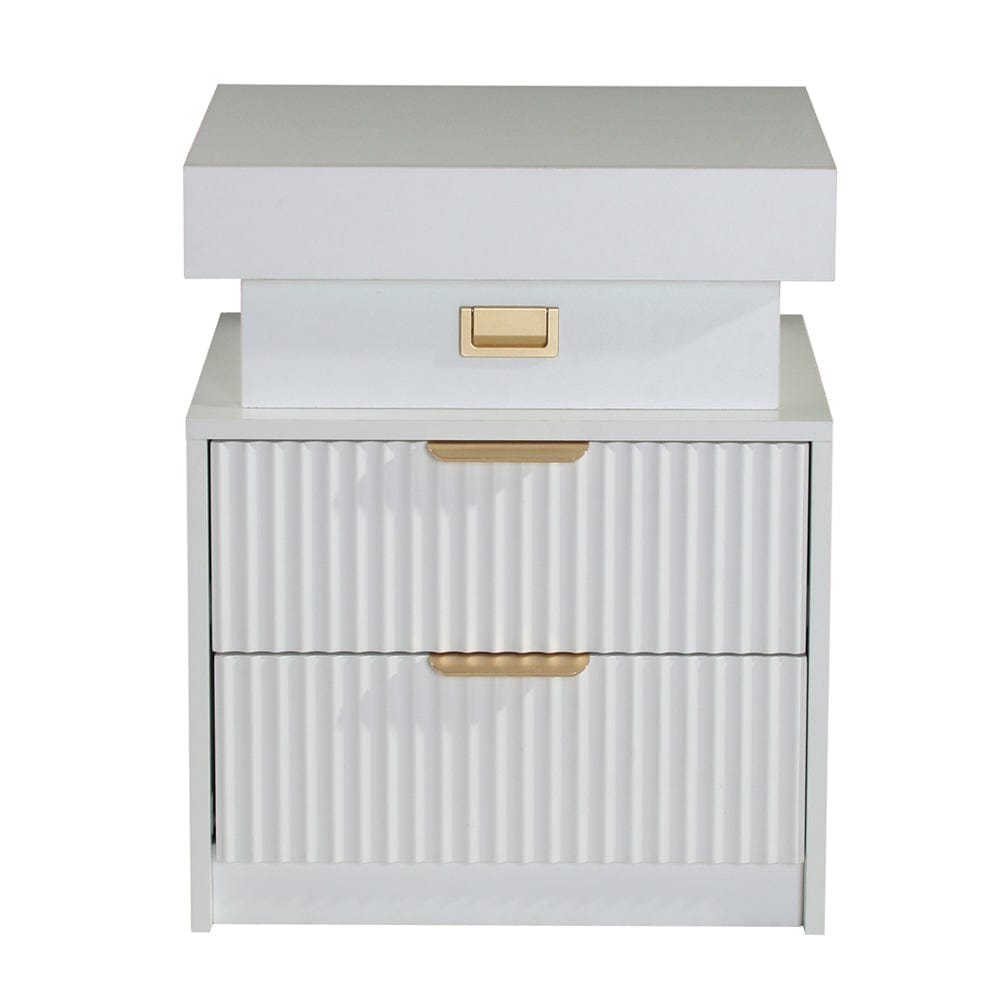 Mercury Ridged Beside Storage Cabinet Bedside Table with Light Strip and Rechargeable Plug