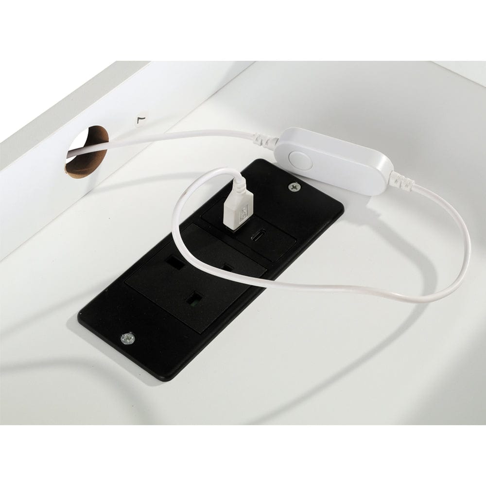 Mercury Ridged Beside Storage Cabinet Bedside Table with Light Strip and Rechargeable Plug