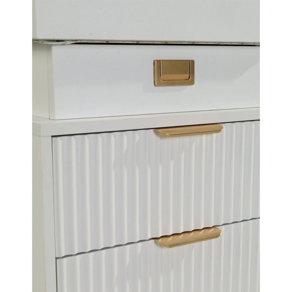 Mercury Ridged Beside Storage Cabinet Bedside Table with Light Strip and Rechargeable Plug