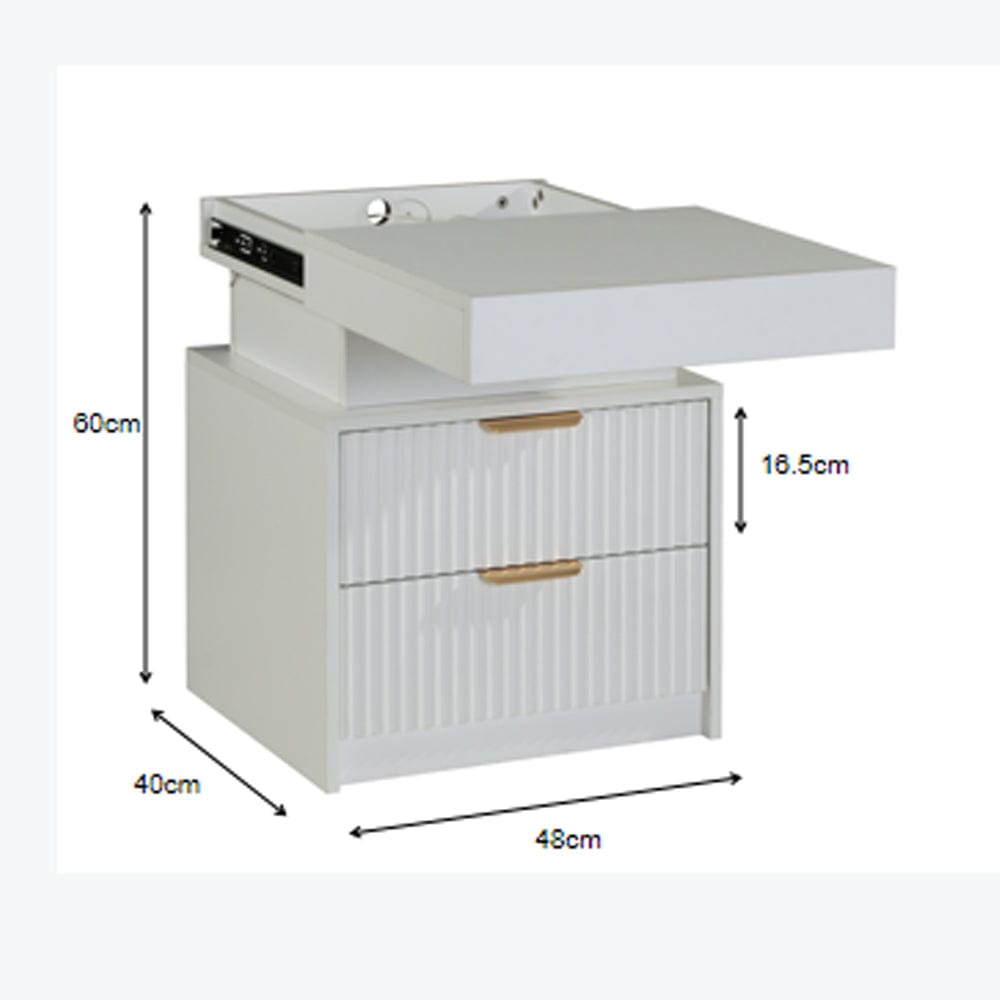 Mercury Ridged Beside Storage Cabinet Bedside Table with Light Strip and Rechargeable Plug