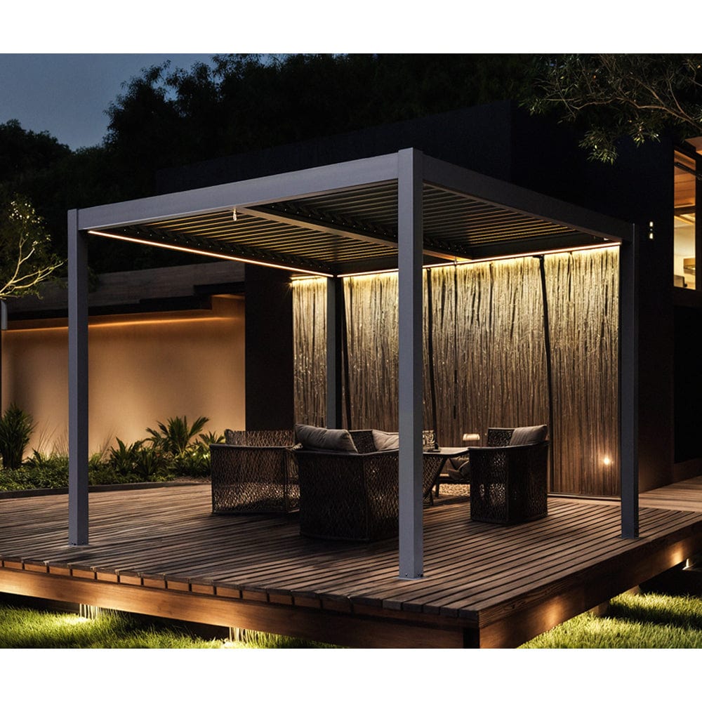 Berlin Outdoor Garden Patio Aluminium Pergola with Roof and Led Lighting
