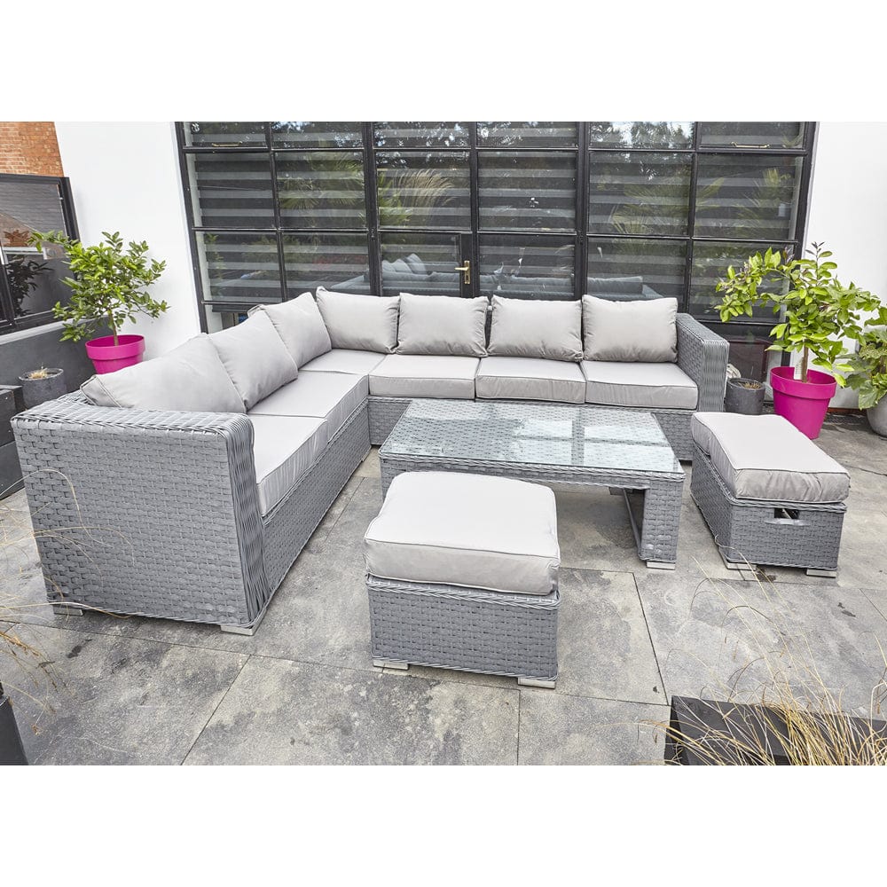 Papaver 8 Seater Rattan Furniture Garden Sofa Set In Grey