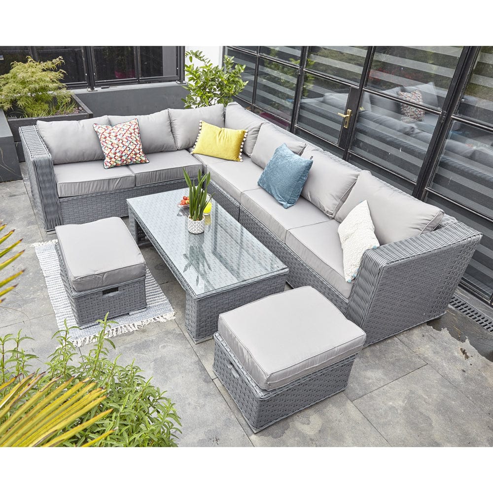 Papaver 8 Seater Rattan Furniture Garden Sofa Set In Grey