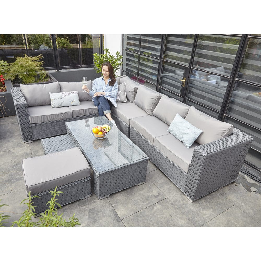 Papaver 8 Seater Rattan Furniture Garden Sofa Set In Grey