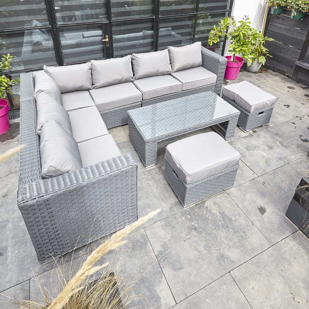 Papaver 8 Seater Rattan Furniture Garden Sofa Set In Grey