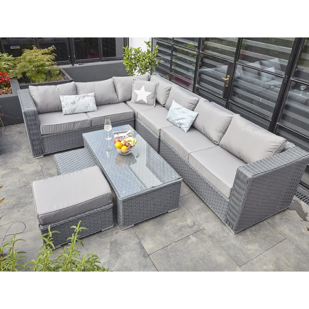 Papaver 8 Seater Rattan Furniture Garden Sofa Set In Grey