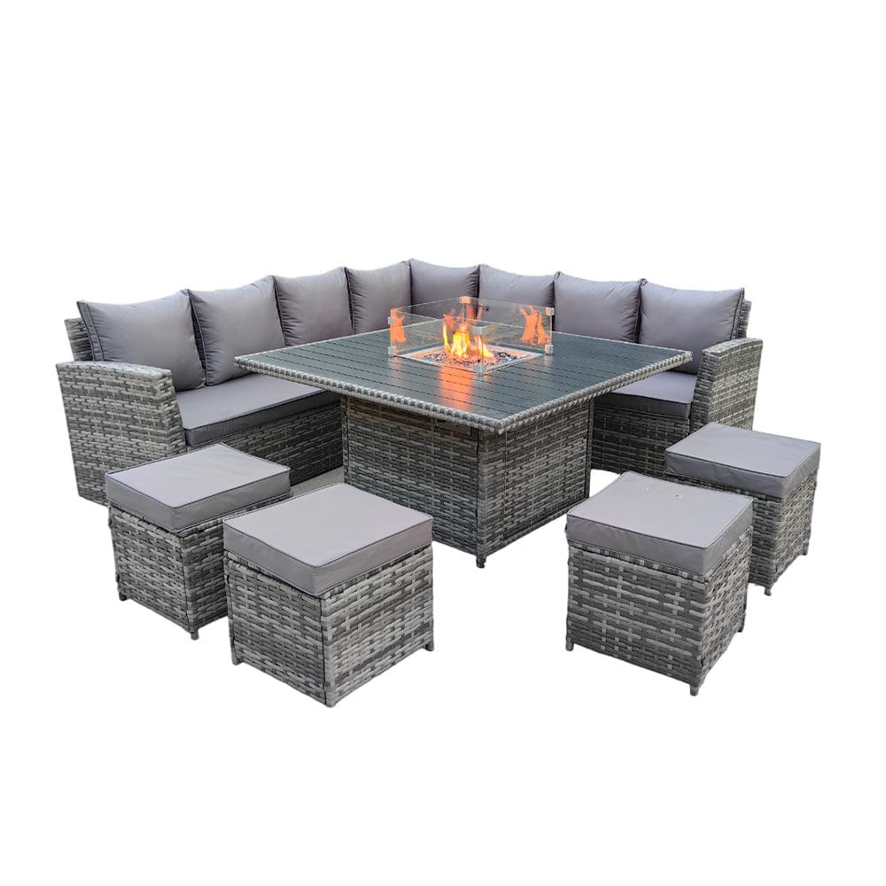 Rosen 11 Seater Rattan Garden Furniture Fire Pit Dining Corner Sofa Cube Set