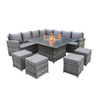 Rosen 11 Seater Rattan Garden Furniture Fire Pit Dining Corner Sofa Cube Set