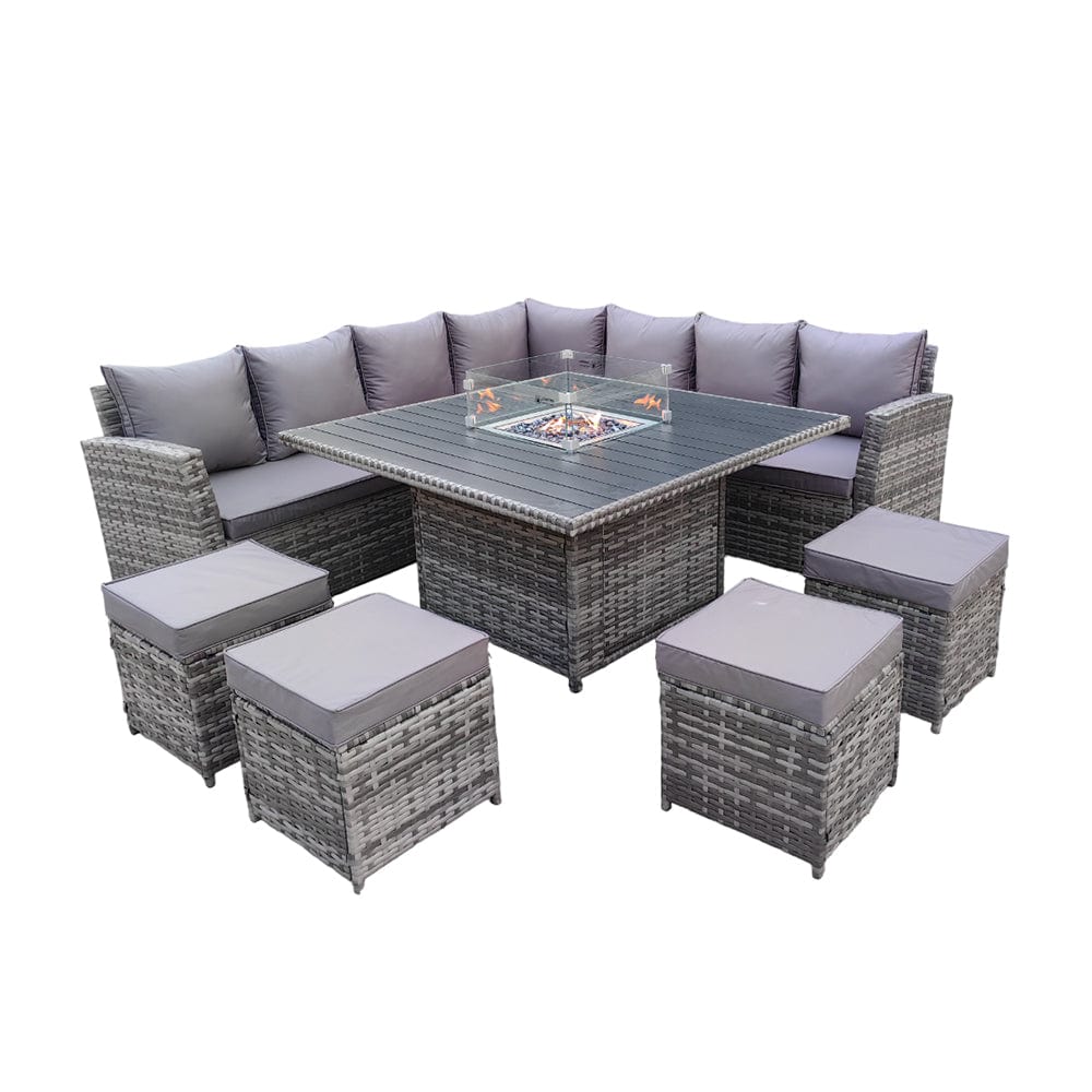 Rosen 11 Seater Rattan Garden Furniture Fire Pit Dining Corner Sofa Cube Set