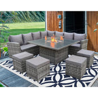 Rosen 11 Seater Rattan Garden Furniture Fire Pit Dining Corner Sofa Cube Set