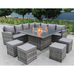 Rosen 11 Seater Rattan Garden Furniture Fire Pit Dining Corner Sofa Cube Set
