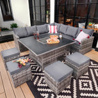 Rosen 11 Seater Rattan Garden Furniture Fire Pit Dining Corner Sofa Cube Set