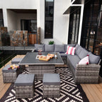 Rosen 11 Seater Rattan Garden Furniture Fire Pit Dining Corner Sofa Cube Set