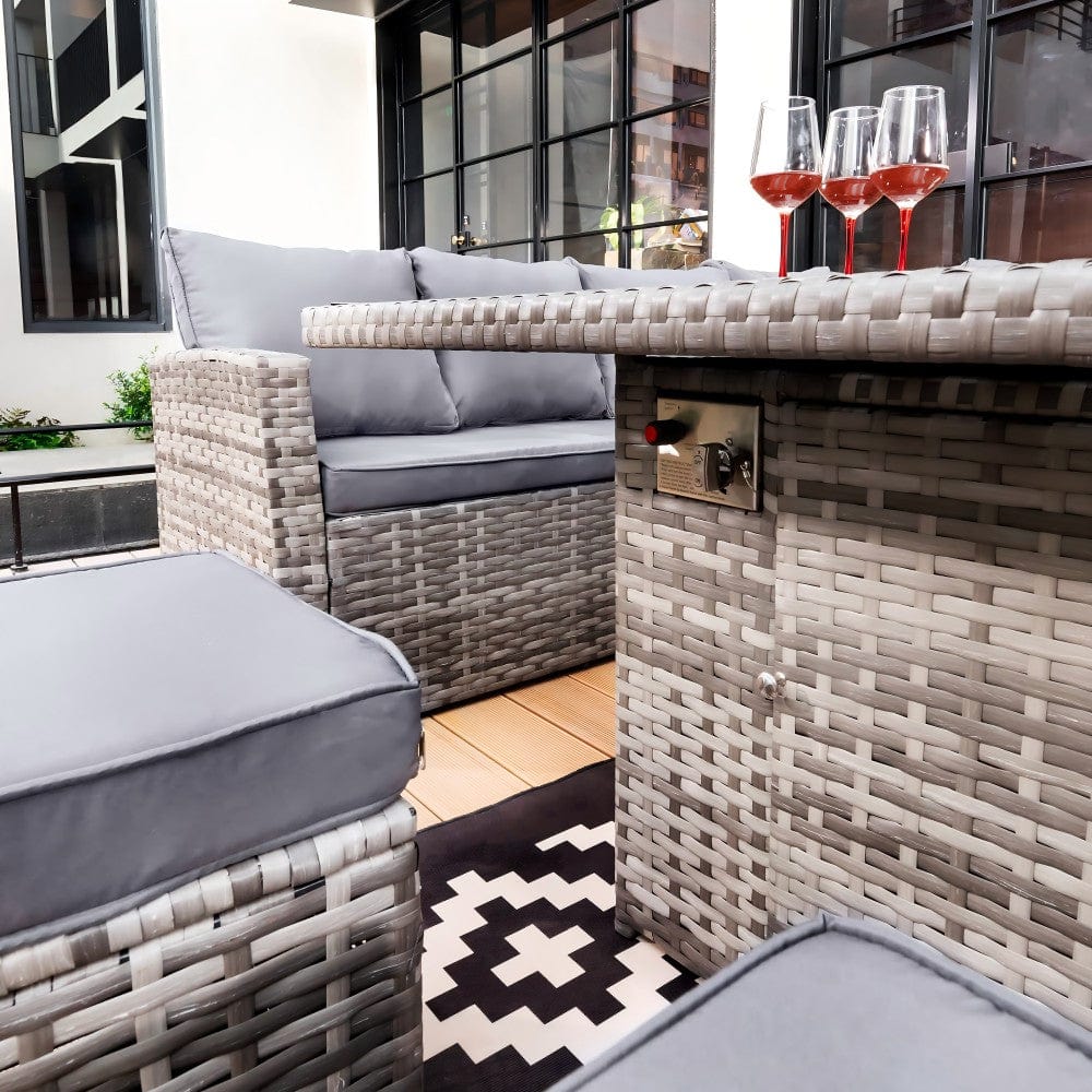 Rosen 11 Seater Rattan Garden Furniture Fire Pit Dining Corner Sofa Cube Set